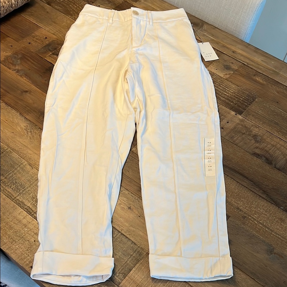 Cream Ankle Cropped Pants Trousers